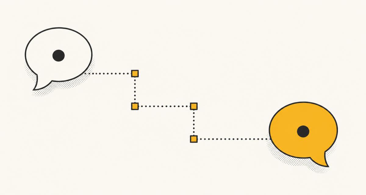 Ilustração de dois balões de fala conectados por um caminho de quatro etapas